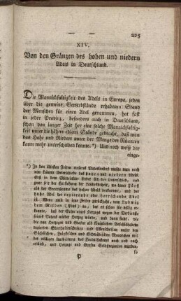 XIV. Von den Gränzen des Hohen und niedern Adels in Deutschland.