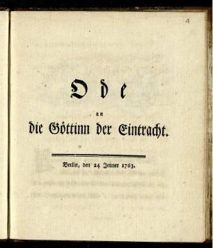 Ode an die Göttinn der Eintracht