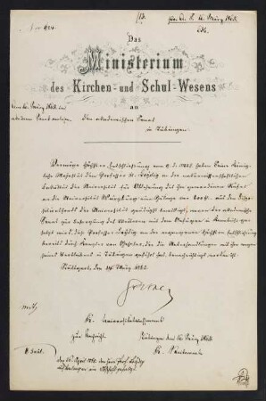Ministerium des Kirchen- und Schul-Wesens. 14.3.1865