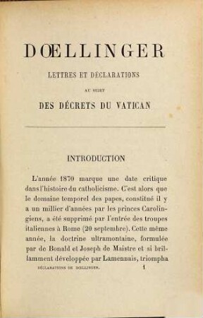 Lettres et déclarations au sujet des décrets du Vatican