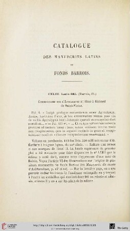 Catalogue des manuscrits latins du Fonds Barrois
