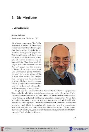 Stefan Pfänder : Antrittsrede vom 23. Januar 2021