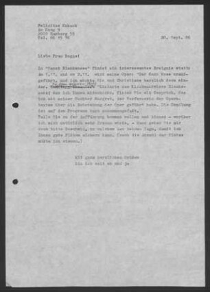 Brief: Felicitas Kukuck an Rogge, 28.09.1986
