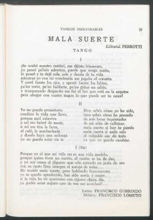 Mala suerte : Tango. - Editorial Perrotti