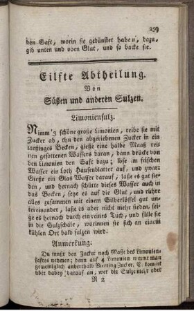 Eilfte Abtheilung. Von süßen und anderen Sülzen.