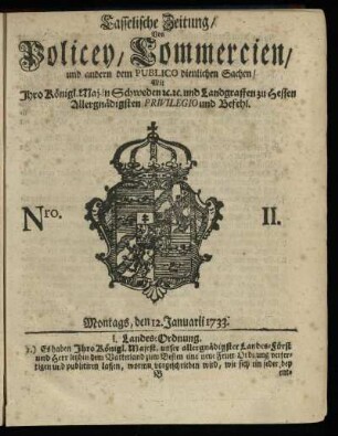 Nro. II, Montags, den 12. Januarii 1733
