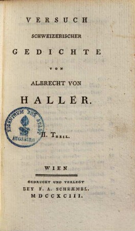 Hallers Gedichte, 2. Versuch Schweizerischer Gedichte, 2. Theil