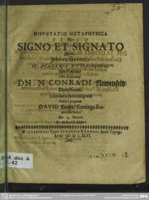 Disputatio metaphysica de signo et signato