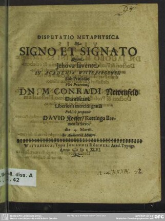 Disputatio metaphysica de signo et signato