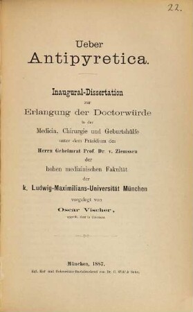 Ueber Antipyretica : Inaug.-Diss.