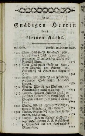 Die Gnädigen Herren des kleinen Raths.