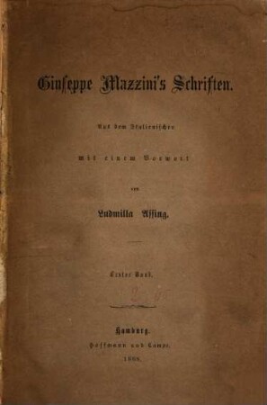 Giuseppe Mazzini's Schriften, Erster Band