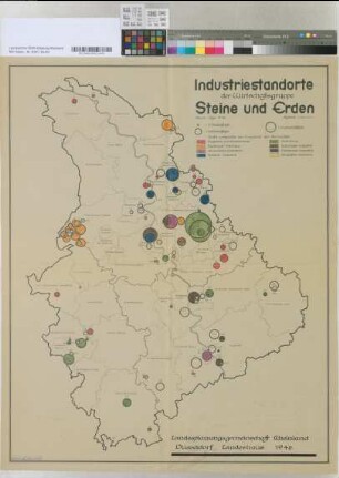 [Nord-Rheinprovinz]. Industriestandorte der Wirtschaftsgruppe Steine und Erden. Stand: 1. Mai 1946 [Branchen/Produktionszweige und Beschäftigtenzahlen nach Firmenliste]. Landesplanungsgemeinschaft Rheinland, Düsseldorf, Landeshaus 1946
