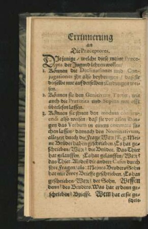 Errinnerung an die Praeceptores.