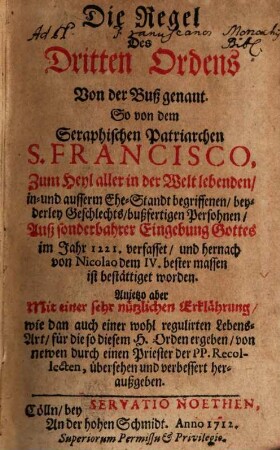 Die Regel Des Dritten Ordens Von der Buß genant