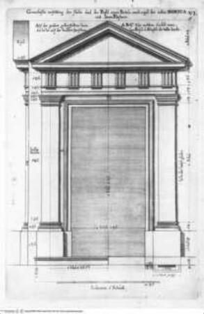 L'Academia Todesca della Architettura, Scultura e pittura: Oder Teutsche Academie der Edlen Bau- Bild- und Mahlerey-Künste:..., 1. Teil, 1. Buch, Tafel VI: Dorica, Geometrische Vorstellung der Fläche und des Profils eines Portals