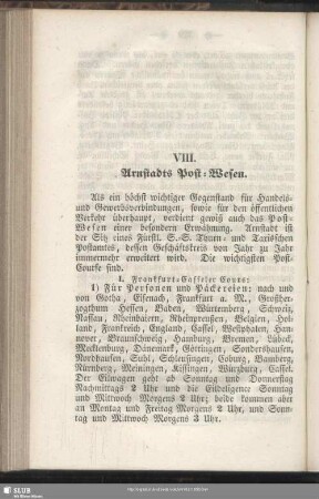 VIII. Arnstadts Post-Wesen