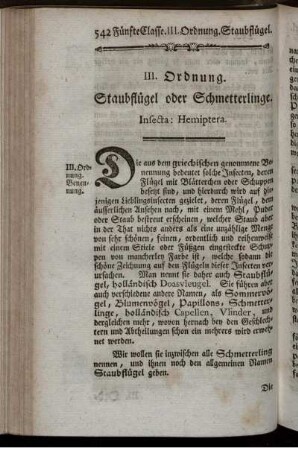 III. Ordnung. Staubflügel der Schmetterlinge. Insecta: Hemiptera.
