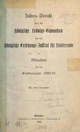 Jahresbericht .... 1892/93
