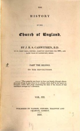 The history of the church of England, 3. To the Revolution