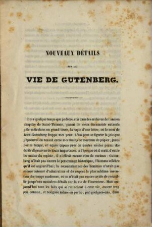 Nouveaux détails sur la vie de Gutenberg, tirés des archives de l'ancien chapitre de Saint-Thomas à Strasbourg