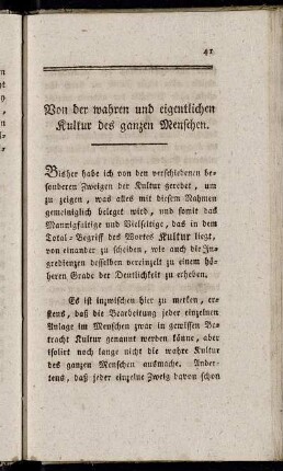 Von der wahren und eigentlichen Kultur des ganzen Menschen.