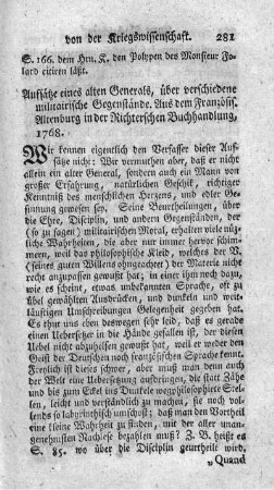 Aufsätze eines alten Generals, über verschiedene militärische Gegenstände.