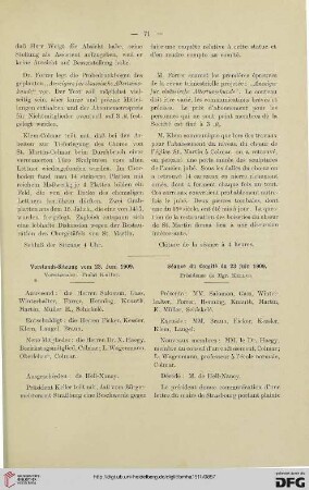 Vorstands- Sitzung vom 23. Juni 1909 / Séance du Comité du 23 juin 1909