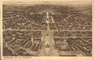 Postkartenalbum. "Karlsruhe aus der Vogelschau". Innenstadt