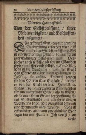 Viertes Hauptstück. Von der Selbstprüffung / ihrer Nothwendigkeit / und Beschaffenheit insgemein.