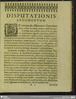 Disputationis Argumentum