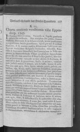 K 11. Charta emtionis venditionis villae Eppendorp. 1343.