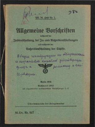 Vorschriften für die Pflege der Maschinenanlagen auf den Schiffen der Kriegsmarine