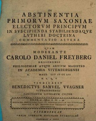 De abstinentia doctrina commentatio altera