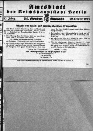 71. Sonderausgabe, 20. Oktober 1941