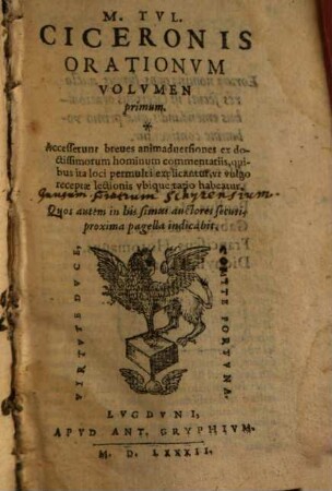 M. Tvl. Ciceronis Orationvm Volvmen ..., 1