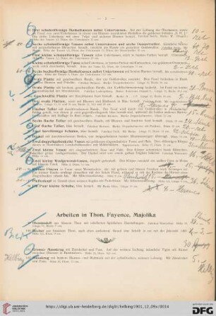 Arbeiten in Thon, Fayence, Majolika (Nr. 99-152)