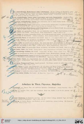 Arbeiten in Thon, Fayence, Majolika (Nr. 99-152)