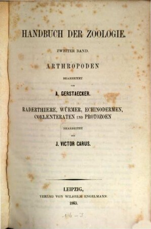 Handbuch der Zoologie. Bd. 2, Arthropoden
