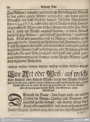 Eine Art oder Weiß/ auf welche man fliessend oder stehend Wasser durch eine Wasser-Röhren diß zu oberst eines jeglichen hohen Thurms...