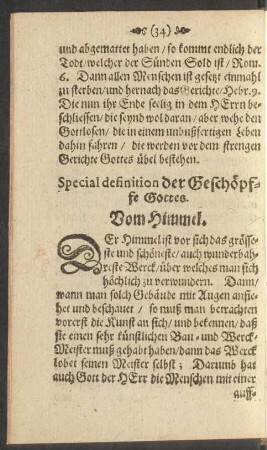 Special definition der Geschöpfe Gottes. Vom Himmel.