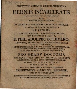 Diss. sol. med. chir. de herniis incarceratis