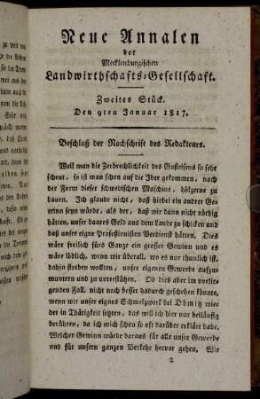 Zweites Stück. Den 9ten Januar 1817