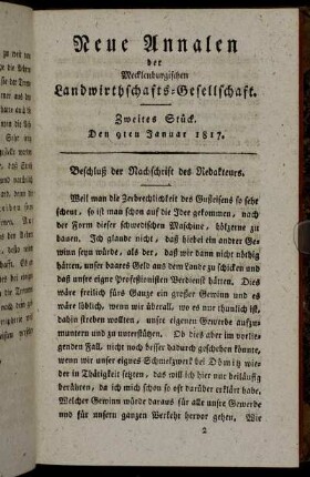 Zweites Stück. Den 9ten Januar 1817
