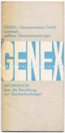 Informationsheft und Katalog der GENEX GmbH für Geschenksendungen aus dem westlichen Ausland für Bürger der DDR