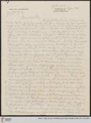 Brief von Aby Moritz Warburg an Franz Boll