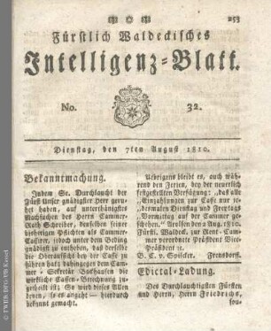 No. 32, Dienstag, den 7ten August 1810