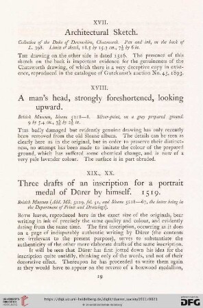 XVIII. A man's head, strongly foreshortened, looking upward