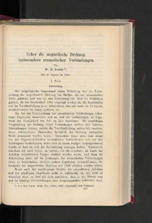 Ueber die magnetische Drehung, insbesondere aromatsicher Verbindungen.