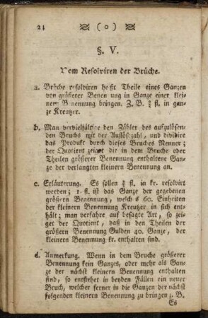 §. V. Vom Resolviren der Brüche.